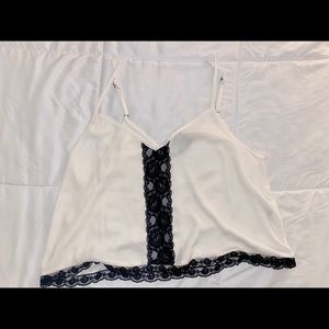 Forever 21 Crop Tank - White w. Black Lace